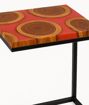 Teak Wood Epoxy End Table – Red Resin Finish
