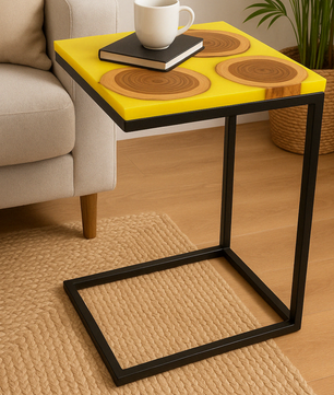 Teak Wood Epoxy End Table – Lemon Resin Finish