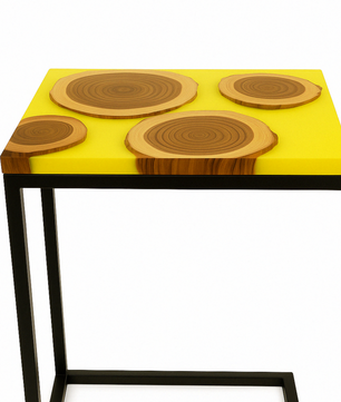 Teak Wood Epoxy End Table – Lemon Resin Finish