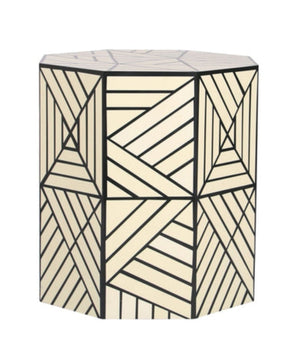 Resin Inlay Geometric Monochrome Side Table