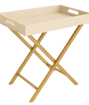 Pu Leather Foldable Tray with Metal Stand-Croco Cream