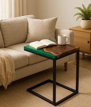 Teak Wood Epoxy End Table – Green Resin Finish