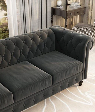 3 Seater Chesterfield Couch Furniture,Classic Velvet Upholstered Sofa with Deep Tufted Back and Scroll Arms