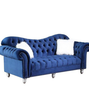 Luxury Classic America Chesterfield Tufted Camel Back Armchair Living Room Sofa, Blue