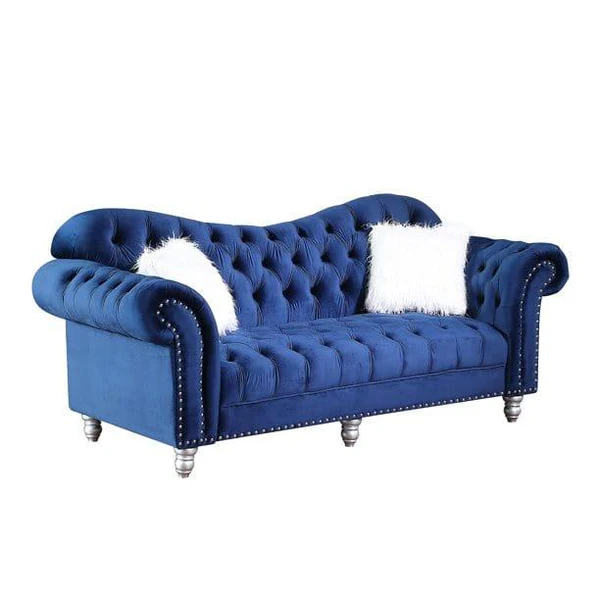 Luxury Classic America Chesterfield Tufted Camel Back Armchair Living Room Sofa, Blue