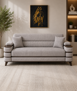 Crestivo Modern Suede 3-Seater Sofa with Wooden Accent Arms