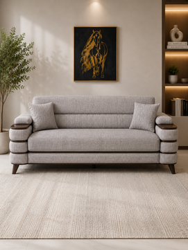 Crestivo Modern Suede 3-Seater Sofa with Wooden Accent Arms