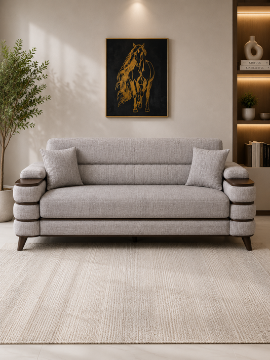 Crestivo Modern Suede 3-Seater Sofa with Wooden Accent Arms