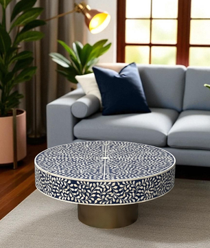 Inlay Blue Round Coffee Table - Cleo