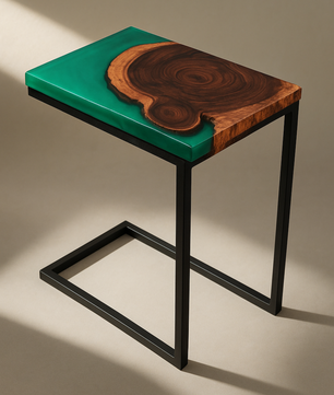 Teak Wood Epoxy End Table – Green Resin Finish