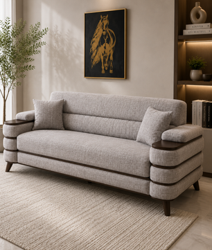 Crestivo Modern Suede 3-Seater Sofa with Wooden Accent Arms