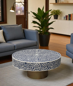 Inlay Blue Round Coffee Table - Cleo