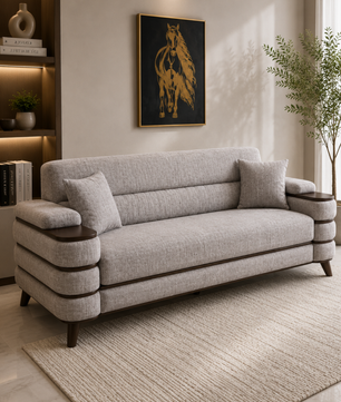 Crestivo Modern Suede 3-Seater Sofa with Wooden Accent Arms