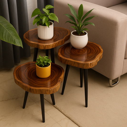 Set of 3 Nesting Tables – Teak Wood with Clear Resin Finish