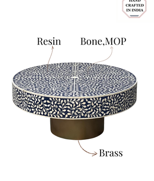 Inlay Blue Round Coffee Table - Cleo