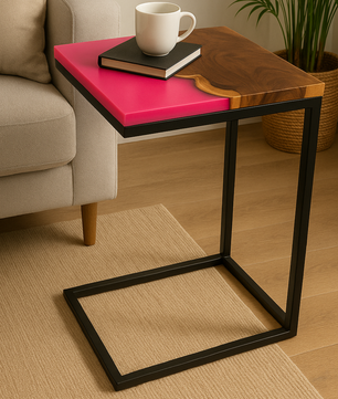 Teak Wood Epoxy End Table – Red Resin Finish