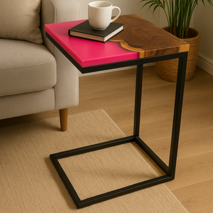 Teak Wood Epoxy End Table – Red Resin Finish