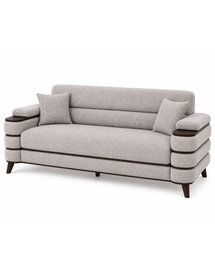 Crestivo Modern Suede 3-Seater Sofa with Wooden Accent Arms