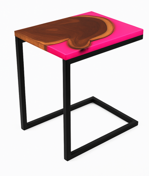 Teak Wood Epoxy End Table – Red Resin Finish