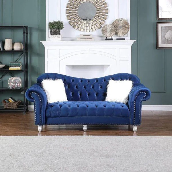 Luxury Classic America Chesterfield Tufted Camel Back Armchair Living Room Sofa, Blue