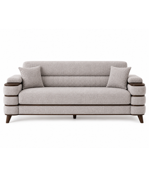 Crestivo Modern Suede 3-Seater Sofa with Wooden Accent Arms