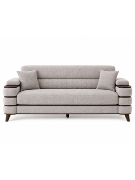 Crestivo Modern Suede 3-Seater Sofa with Wooden Accent Arms