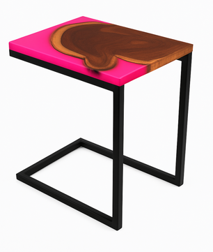 Teak Wood Epoxy End Table – Red Resin Finish