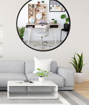 Black Round Mirror in Steel Frame