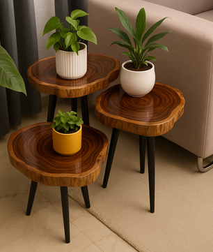 Set of 3 Nesting Tables – Teak Wood with Clear Resin Finish