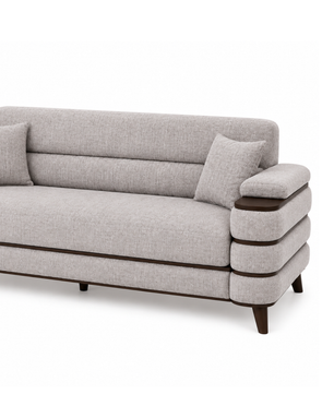 Crestivo Modern Suede 3-Seater Sofa with Wooden Accent Arms