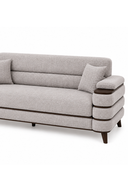 Crestivo Modern Suede 3-Seater Sofa with Wooden Accent Arms