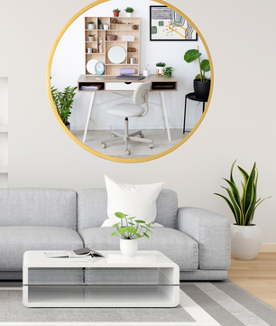 Gold Round Mirror in Steel Frame