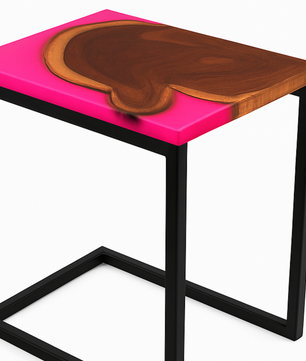 Teak Wood Epoxy End Table – Red Resin Finish