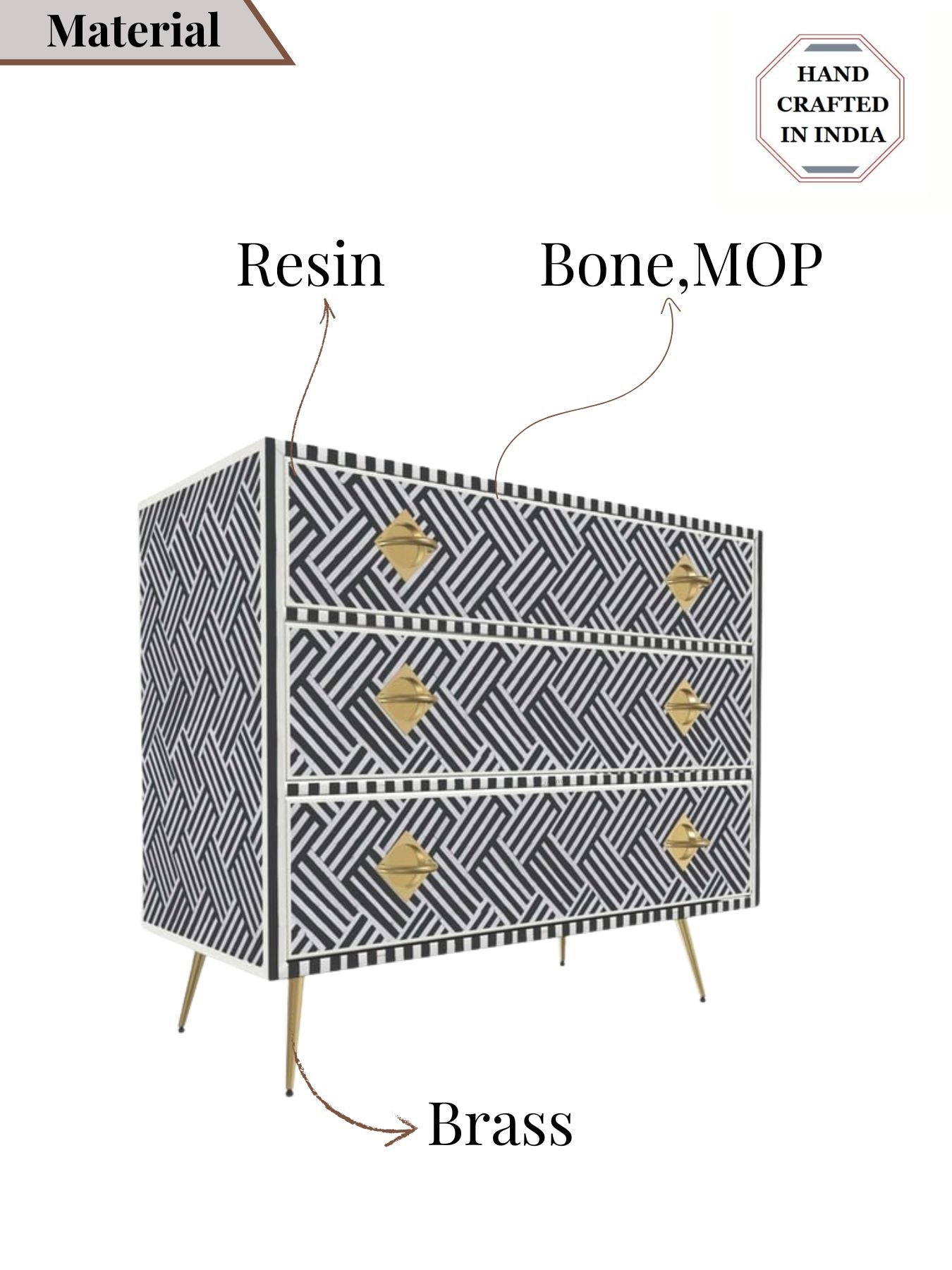 Inlay Chest of Drawers - Chevron