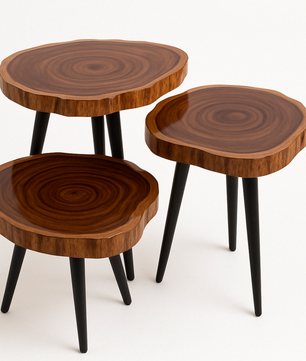 Set of 3 Nesting Tables – Teak Wood with Clear Resin Finish