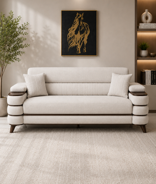 Crestivo Modern Suede 3-Seater Sofa with Wooden Accent Arms