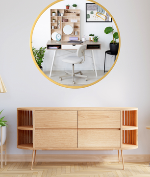 Gold Round Mirror in Steel Frame