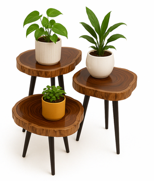 Set of 3 Nesting Tables – Teak Wood with Clear Resin Finish
