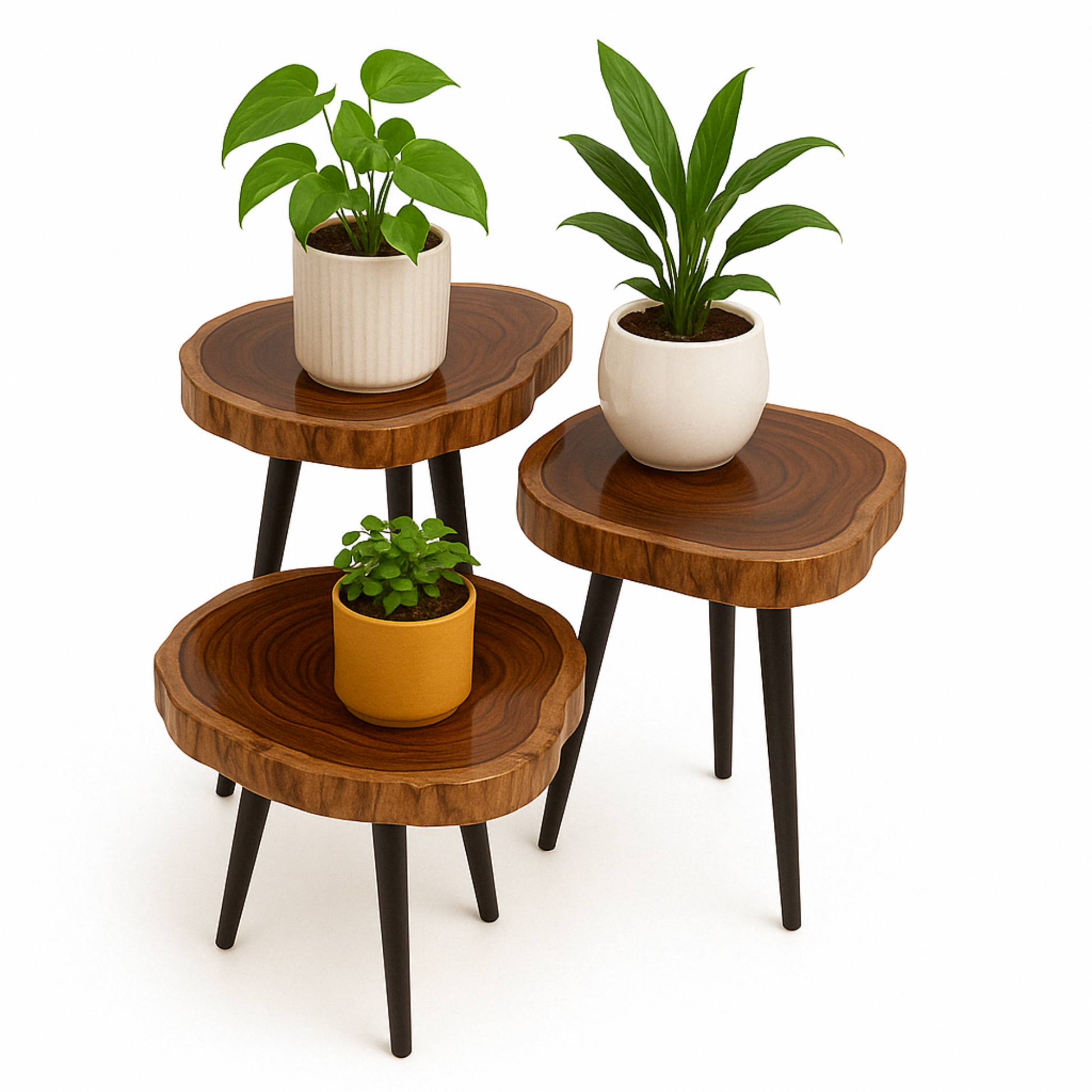 Set of 3 Nesting Tables – Teak Wood with Clear Resin Finish