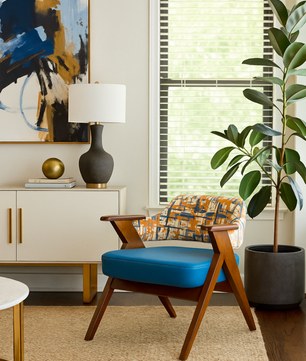 Mid-Century Modern Wooden Accent Chair with Geometric Upholstery