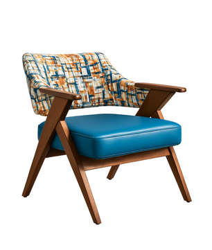 Mid-Century Modern Wooden Accent Chair with Geometric Upholstery
