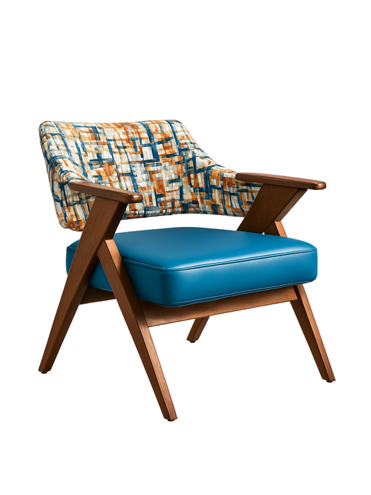 Mid-Century Modern Wooden Accent Chair with Geometric Upholstery