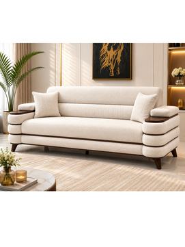 Crestivo Modern Suede 3-Seater Sofa with Wooden Accent Arms
