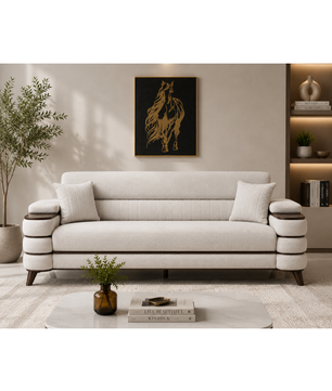 Crestivo Modern Suede 3-Seater Sofa with Wooden Accent Arms