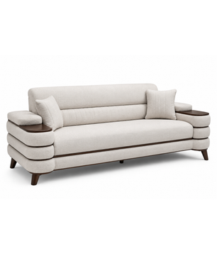 Crestivo Modern Suede 3-Seater Sofa with Wooden Accent Arms