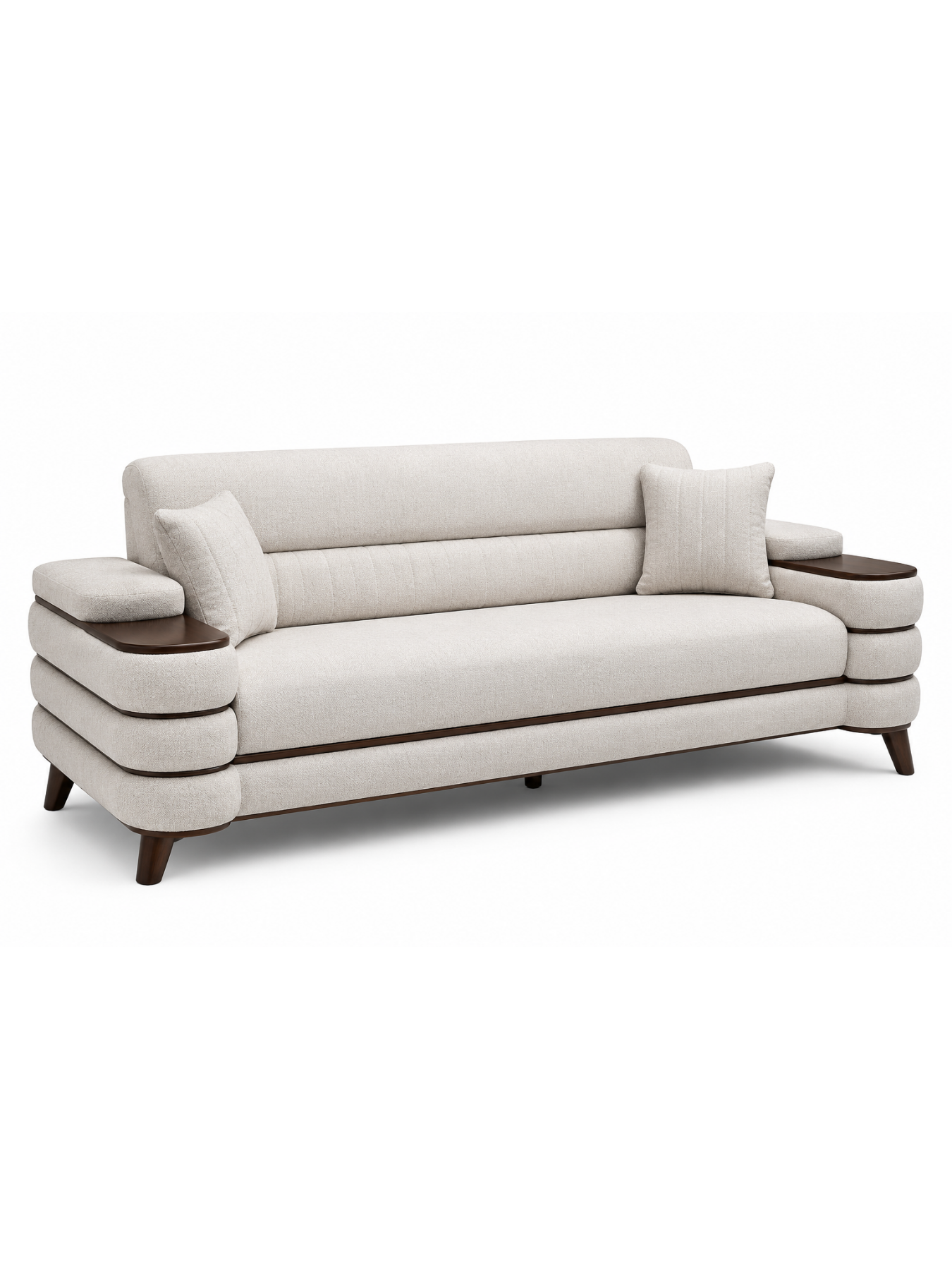 Crestivo Modern Suede 3-Seater Sofa with Wooden Accent Arms