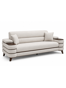 Crestivo Modern Suede 3-Seater Sofa with Wooden Accent Arms