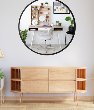 Black Round Mirror in Steel Frame