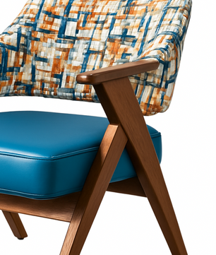 Mid-Century Modern Wooden Accent Chair with Geometric Upholstery