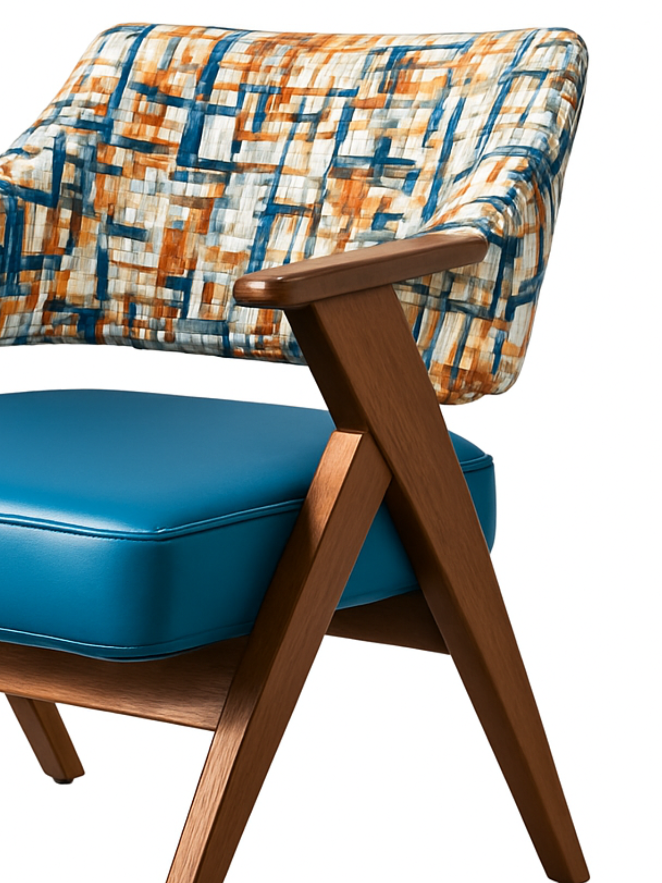 Mid-Century Modern Wooden Accent Chair with Geometric Upholstery